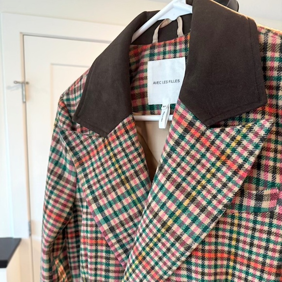 Avec Les Filles Double-Breasted Elbow-Patch Plaid Jacket - X-Small (NWT) - Picture 4 of 13
